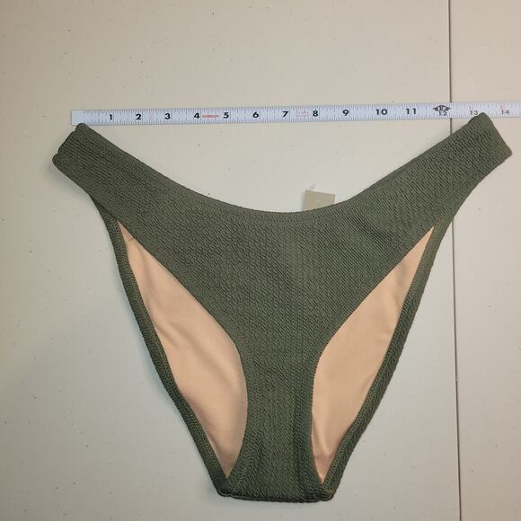 J Crew Bikini Bottom Textured curved-waist cheeky Size Medium Green BC050 - Picture 7 of 7